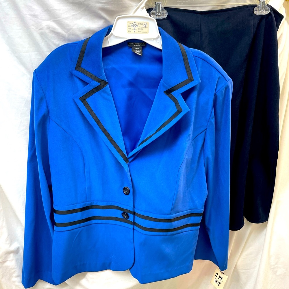 NEW!!! Courtenay 2 piece Royal Blue Blazer with navy Accents skirt suit sz 18w
